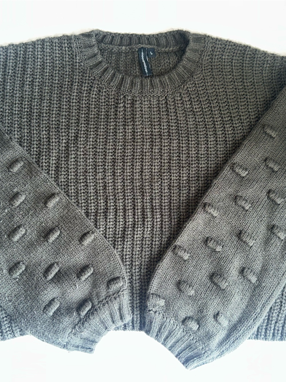 Moon & Madison Crop like Olive Green Textured Knit Women's Sweater
